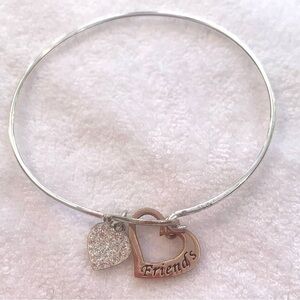 Friends Forever Rose Gold & Crystal Heart Charm Bracelet Silver Finish